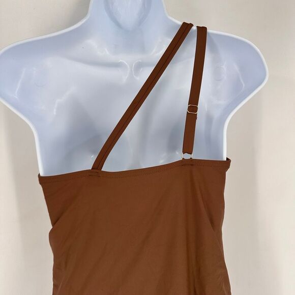 Lands' End Tummy Control UPF 50 Asymmetrical Swimsuit Brown SZ 14 Large - Picture 8 of 11